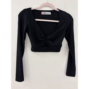 Free People Beach Black Twist Front Keyhole Cropped‎ Long Sleeve Top Size XS